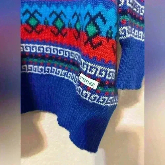 Steffner Vintage Sweater made in Hungary Fair Isle Retro 100% Wool 90's Grandpa - Picture 6 of 9